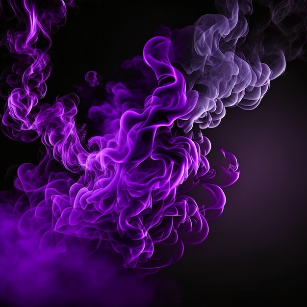 Art de la fumée violette brillante se déplaçant vers le haut sur fond noir