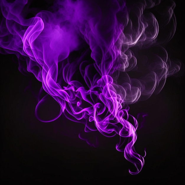 Art de la fumée violette brillante se déplaçant vers le haut sur fond noir