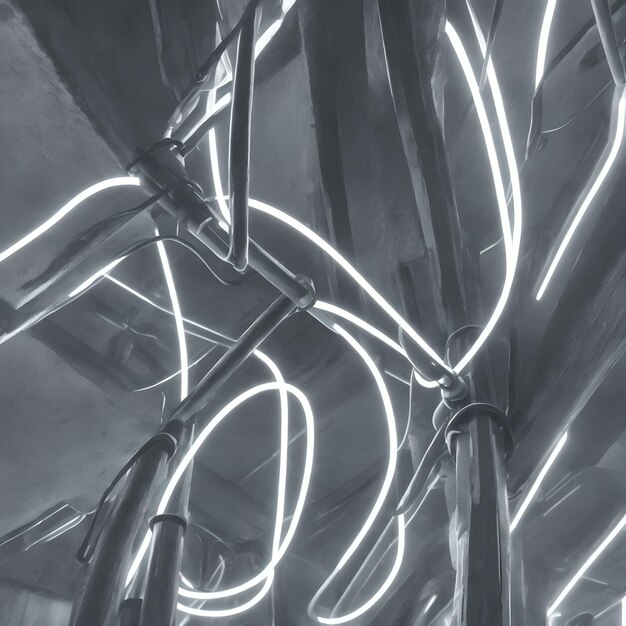Art génératif abstrait futuriste de ligne de fil complexe de lumière rougeoyante par AI