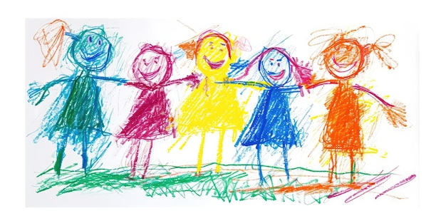 Photo art génératif dessiné au crayon par un enfant naïf, illustration pour enfants sur fond blanc
