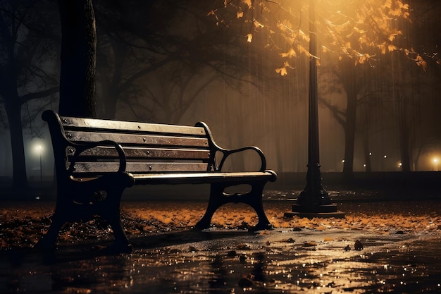 Art génératif IA mettant en vedette un banc de parc sous la pluie