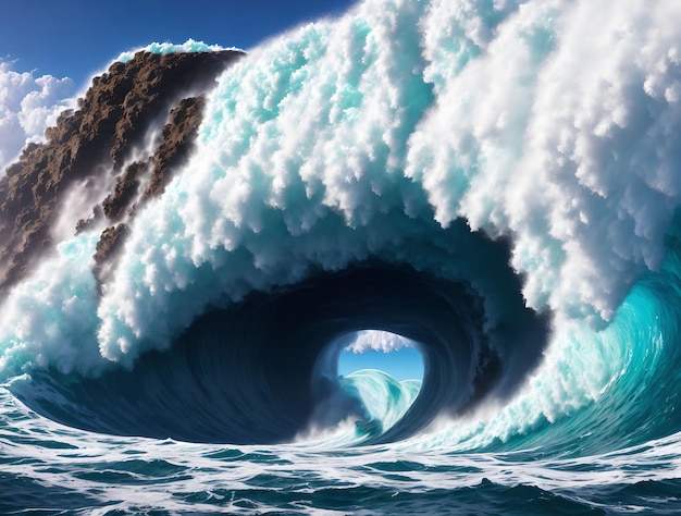 Art génératif des vagues de la mer du grand tsunami par IA