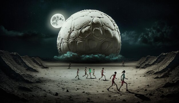 Art généré par l'IA Jouant au netball sur la lune image de fond fantastique