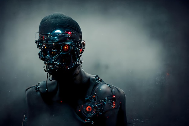 Art généré par le réseau de neurones de l'homme cyber-augmenté dystopique