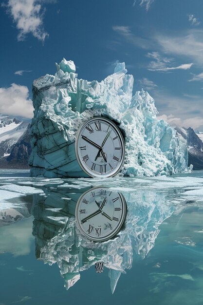 Art d'un glacier en fonte avec une superposition d'horloge