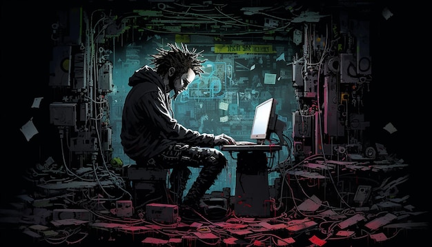 Art graffiti cyberpunk dans le style de Banksy