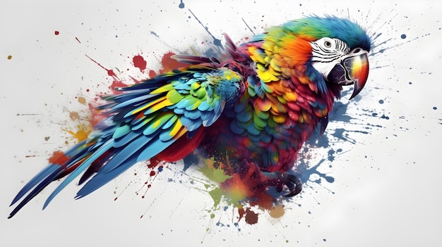 Art d'illustration aquarelle de l'oiseau macaw écarlate avec une plume colorée artistique isolée sur fond blanc