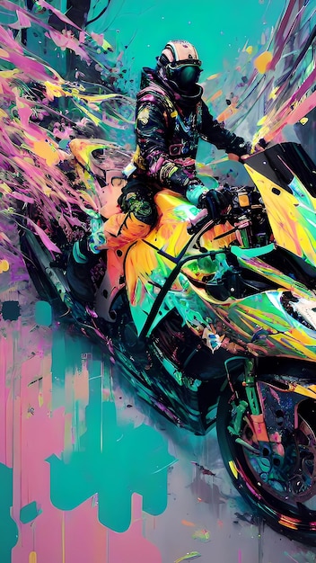 Art d'illustration de moto cyberpunk néon