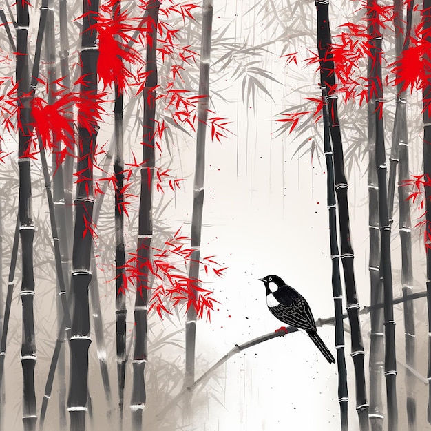 Un art japonais tranquille dans l'illustration de la forêt avec l'IA générative