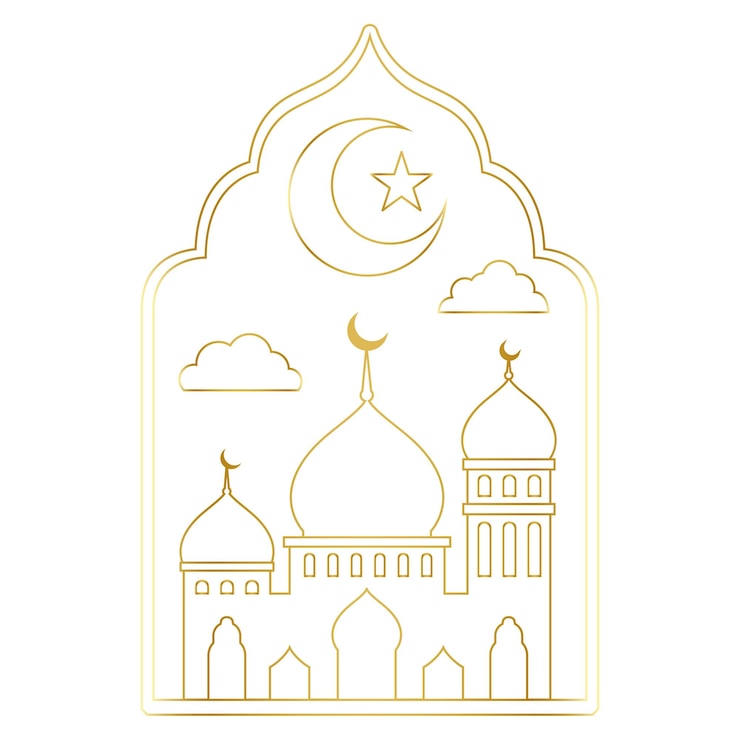 Photo l'art de la ligne d'autocollant png du ramadan couleur luxueuse design de mosquée fond transparent