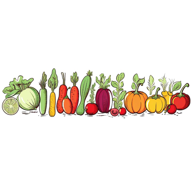 Photo art en ligne de légumes style très simple horizontal sur fond blanc