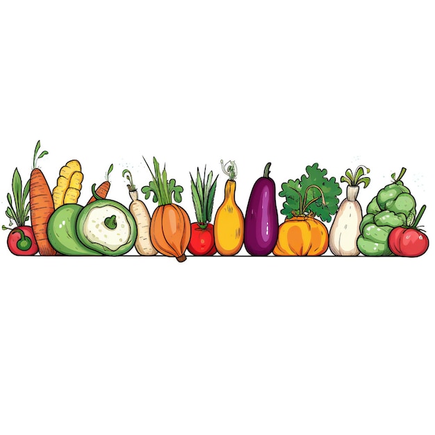Photo art en ligne de légumes style très simple horizontal sur fond blanc