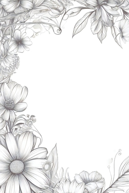 Art en ligne mince bordage floral vide sur fond blanc