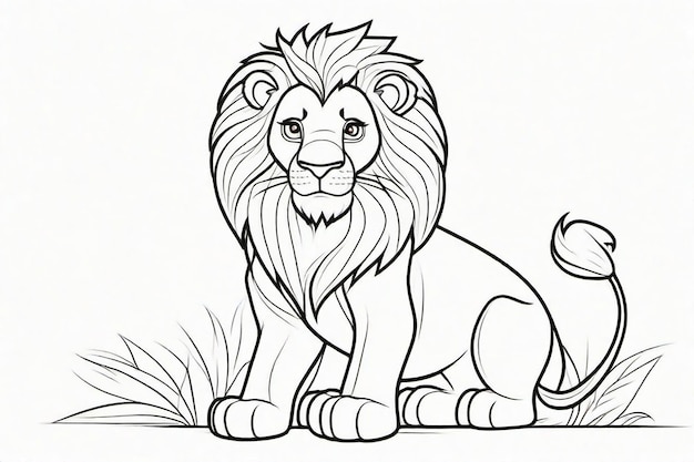 Art en ligne noire Lion mignon pour les enfants Page à colorier