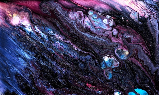 Art liquide de fond abstrait étincelant de luxe Mélange de peinture de contraste multicolore taches d'encre d'alcool texture de marbre Motif d'impression moderne