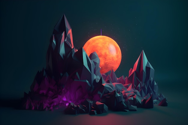 Un art low poly de montagnes et une lune