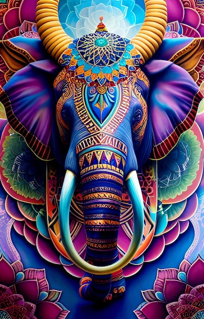 Un art de mandala coloré d'éléphant avec un motif