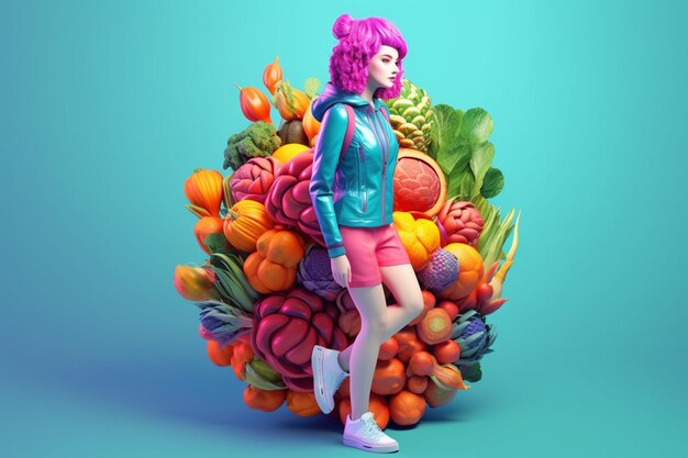 Art médical du corps d'une fille façonné avec des légumes avec l'IA générative