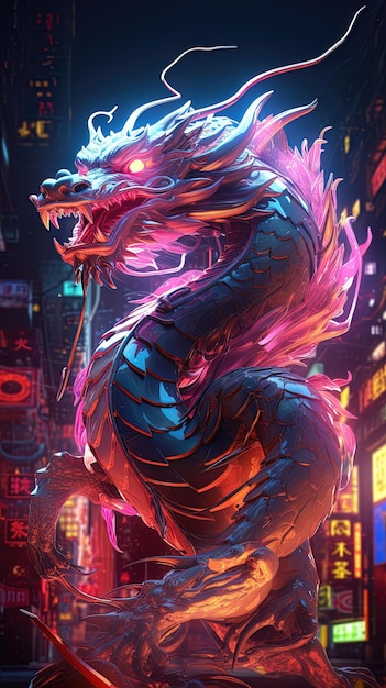 L'art moderne néon du dragon oriental couvre la génération AI