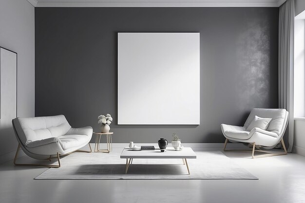 Art monochromatique en échelle de gris Mockup de pièce avec espace blanc personnalisable
