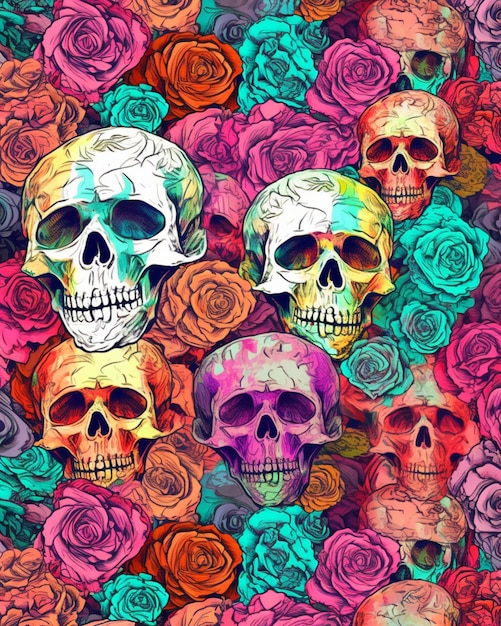 Art mural coloré de crâne de sucre - art numérique - jour des morts par del art