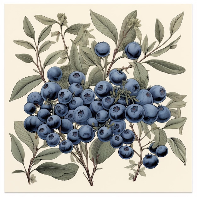 Photo art mursi de bleuet suspendu à une branche sur un fond blanc art généré par ai