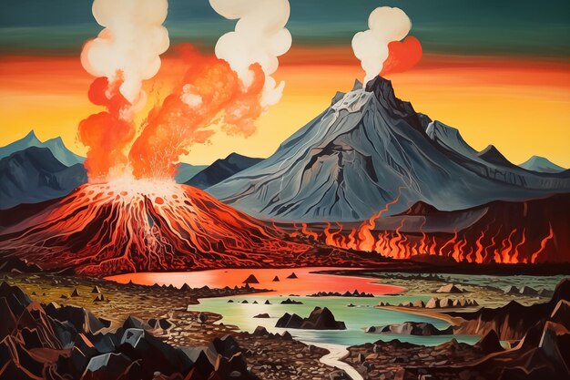 Photo art naïf éruptions volcaniques en islande