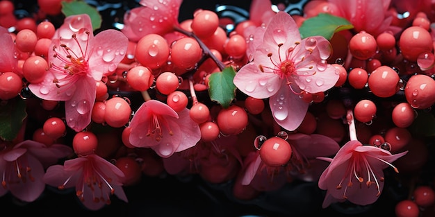 L'art de la nature: des fleurs et des feuilles aux gouttelettes d'eau étincelantes