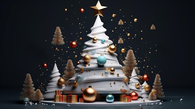 Art de Noël Illustration 3D minimaliste de l'esprit de Noël Décorations de vacances Arbre de Noël