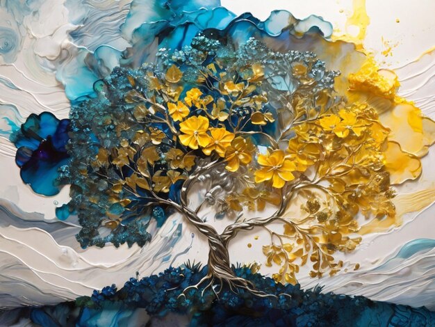 art numérique d'un arbre coloré avec de l'encre d'alcool