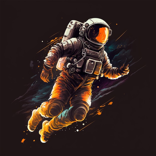 art numérique astronaute, actifs rétro, isolés sur fond noir