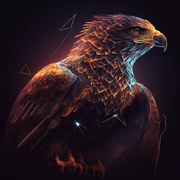 Un art numérique aux lignes lumineuses d'un aigle - Une illustration audacieuse et frappante du pouvoir et de la liberté