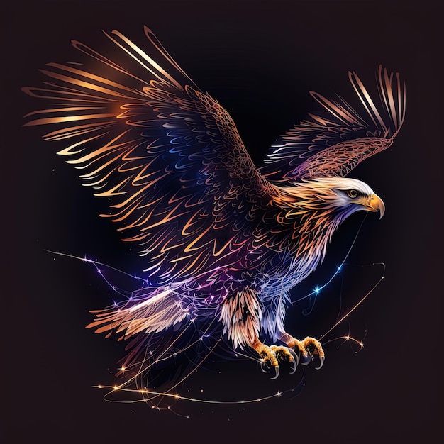 Photo un art numérique aux lignes lumineuses d'un aigle - une illustration audacieuse et frappante du pouvoir et de la liberté