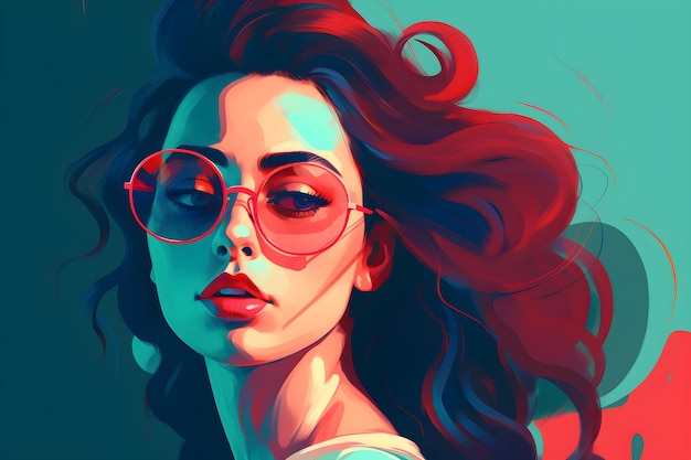 Art numérique d'une belle femme avec des lunettes de soleil