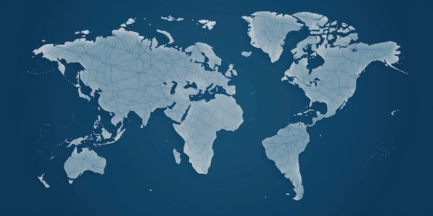 Art numérique de la carte du monde lowpoly stylisée dans les nuances de bleu Géographie AIG35