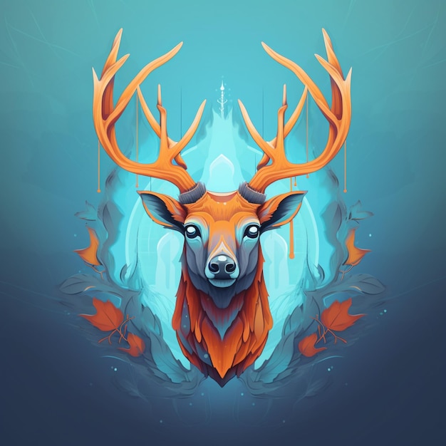 Un art numérique d'un cerf avec des bois et un fond bleu.