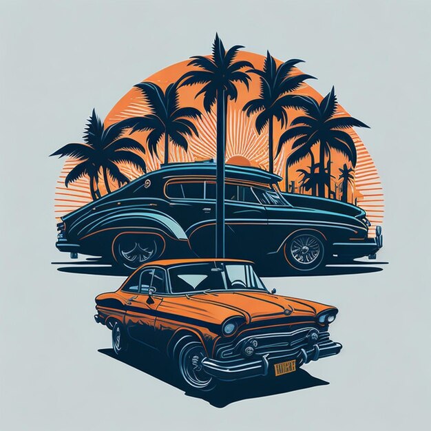 Photo art numérique de conception de tshirt de voyage de vacances d'été avec la voiture générée par ai photo gratuite