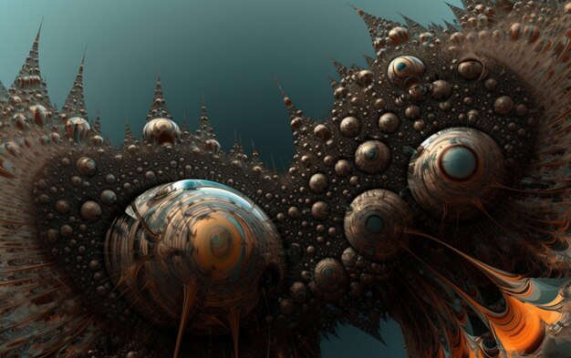 Un art numérique d'une étrange créature avec de nombreux cercles sur le dessus.