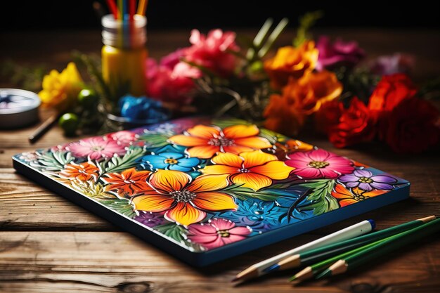 Photo art numérique floral sur ordinateur portable avec de vraies fleurs