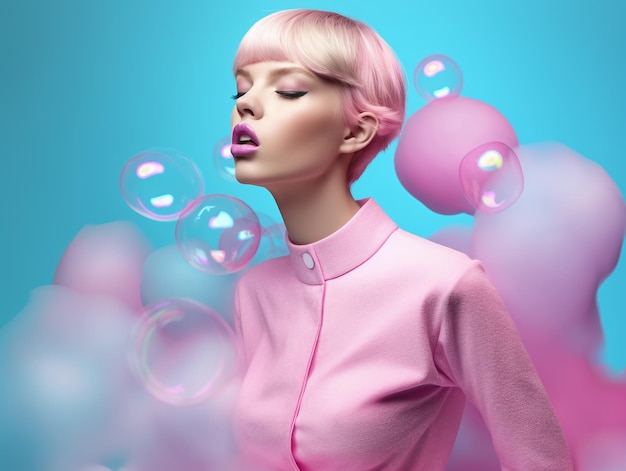 Art numérique Girl in Pink Bubbles sélectionné pour l'IA générative