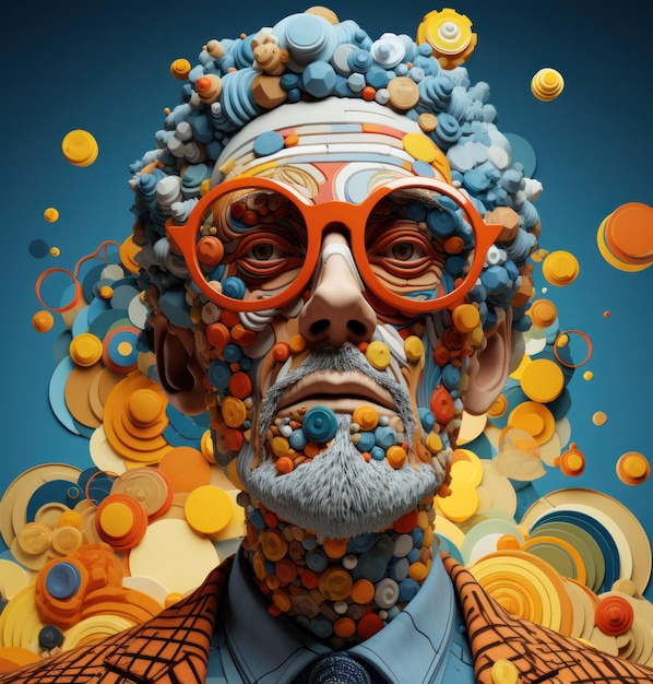Art numérique d'un homme à lunettes aux visages géométriques