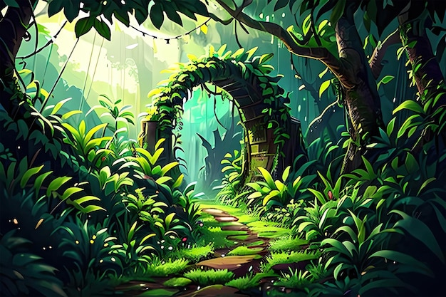art numérique de l'illustration du paysage de la forêt tropicale