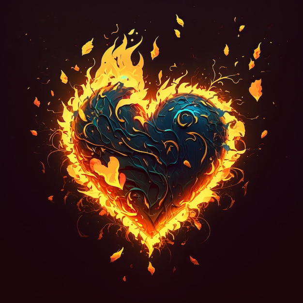 Photo art numérique innovant yellow heart fire