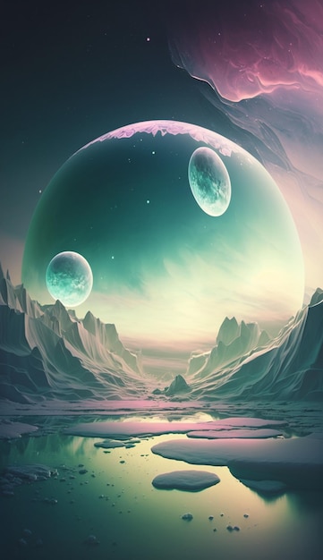 Un art numérique d'une planète avec deux planètes en arrière-plan
