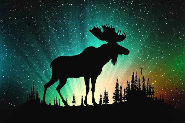 Photo art numérique d'une silhouette d'orignal dans le ciel nocturne avec des étoiles