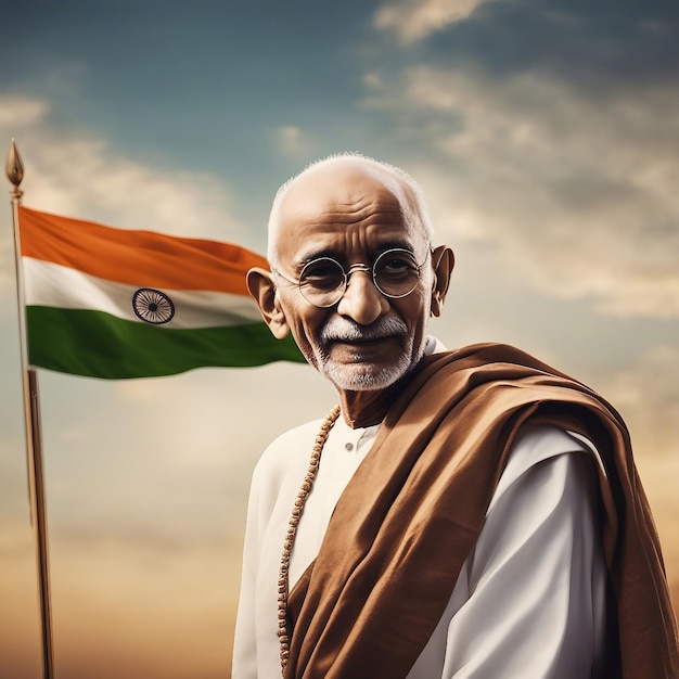 Art numérique de style drapeau indien Mahatma Gandhi généré par l'IA