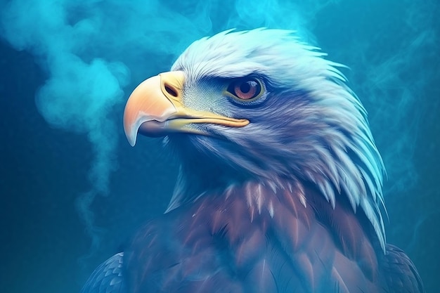 Art numérique unique Majestic Eagle Bird in Blue Smoke America Theme Generative AI