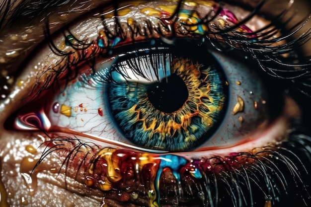 Art oculaire créatif pour le festival de Holi avec une explosion de poudre colorée sur les yeux de la femme