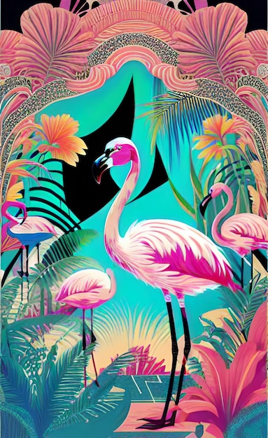 art oiseau flamant rose