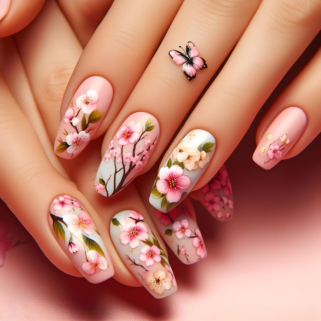 L'art des ongles floral en fleurs